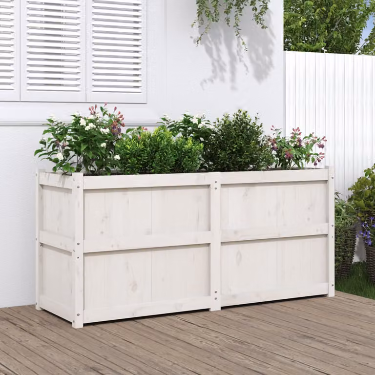 Fioriera da Giardino in Legno Massello vidaXL Bianca L: 150 cm, P: 50 cm, H: 70 cm