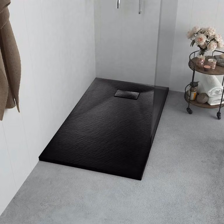 Piatto doccia rettangolare vidaXL in mineral cast nero antiscivolo L: 90 cm, P: 80 cm