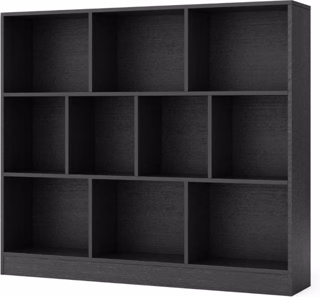 Libreria moderna DESIGN IN con 10 cubi in legno e MDF, organizzatore a 3 ripiani nero opaco, Altezza: 104 cm