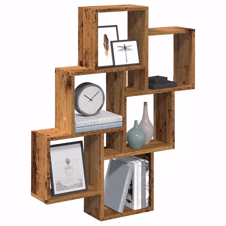 vidaXL Mensola a Muro a Cubo in Legno Antico Marrone, Design Moderno per Soggiorno e Camera da Letto, L: 78 cm, P: 15 cm, H: 93 cm