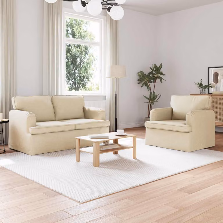 Set di 2 divani vidaXL moderni in tessuto beige con struttura in metallo L: 144 cm, P: 80 cm, H: 85 cm