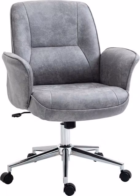 Sedia da ufficio ergonomica Aosom con dondolo e altezza regolabile, rivestimento in microfibra, Grigio Chiaro, L: 67 cm, P: 69 cm, H: 92-102 cm