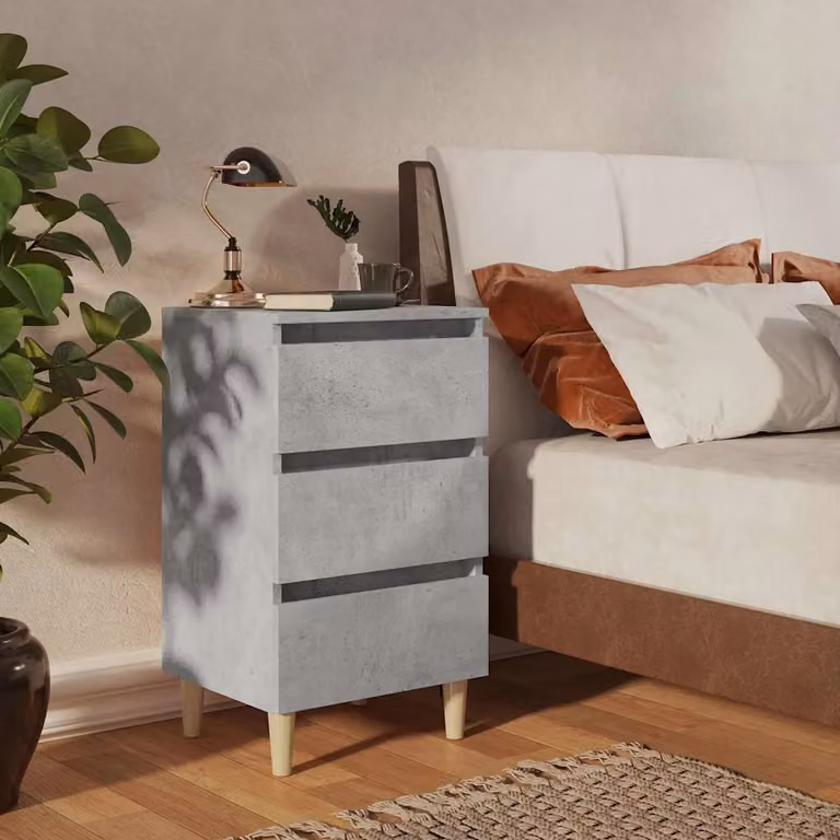 Comodino vidaXL in stile scandinavo con gambe in legno massello, Grigio Cemento, L 40 cm x P 35 cm x H 69 cm