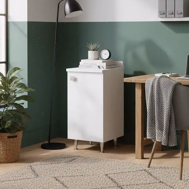 Mobiletto Multiuso The White Stone Bianco con Ante a Battente e Ripiani Interni, Ideale per Bagno e Lavanderia, L/P/H: 50 x 40 x 83,5 cm