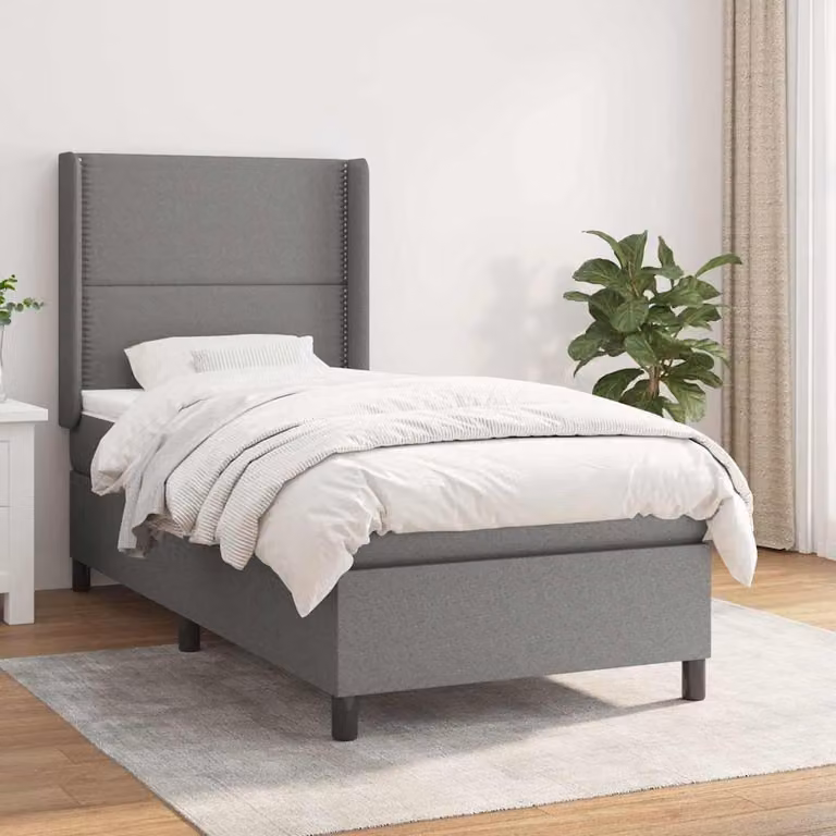 vidaXL Giroletto a Molle con Materasso Ibrido in Tessuto Grigio e Bianco L/P/H: 90 x 190 cm