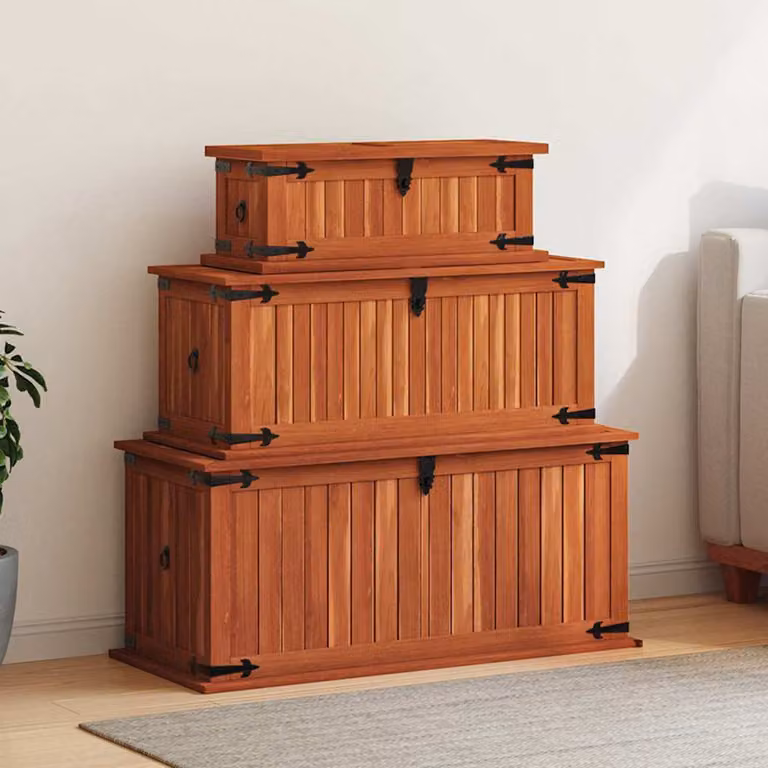 Set di 3 cassapanche vidaXL in legno di acacia marrone stile rustico