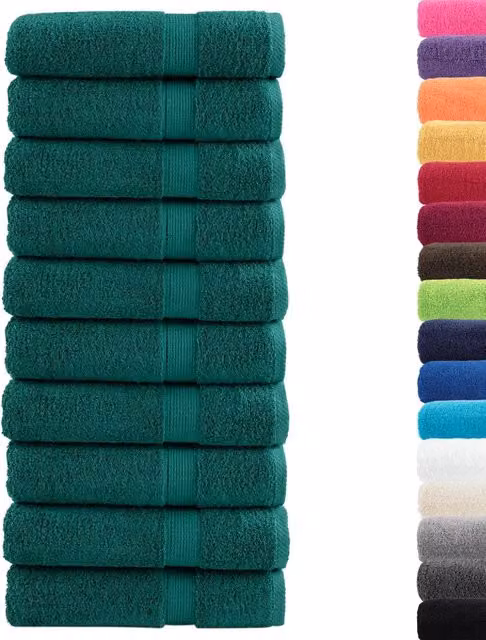 Set di 10 asciugamani da bagno vidaXL in cotone spugna verde, morbidi e con asola per appendere, 100 x 150 cm, 600 g/m²