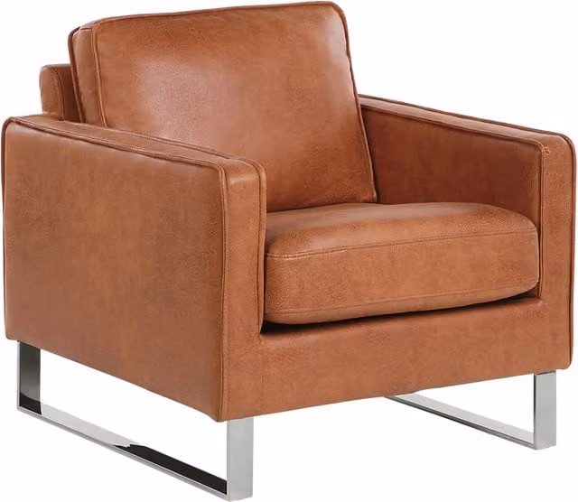 Poltrona Beliani in ecopelle color marrone con gambe in metallo in stile industrial e braccioli