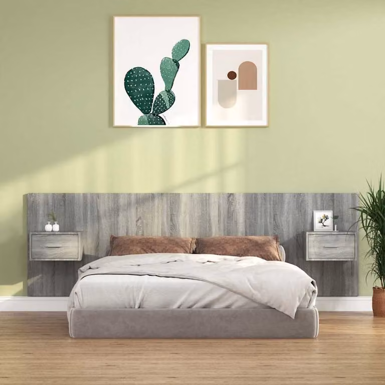 vidaXL Testiera Letto con Comodini Integrati in Legno e Tessuto Grigio