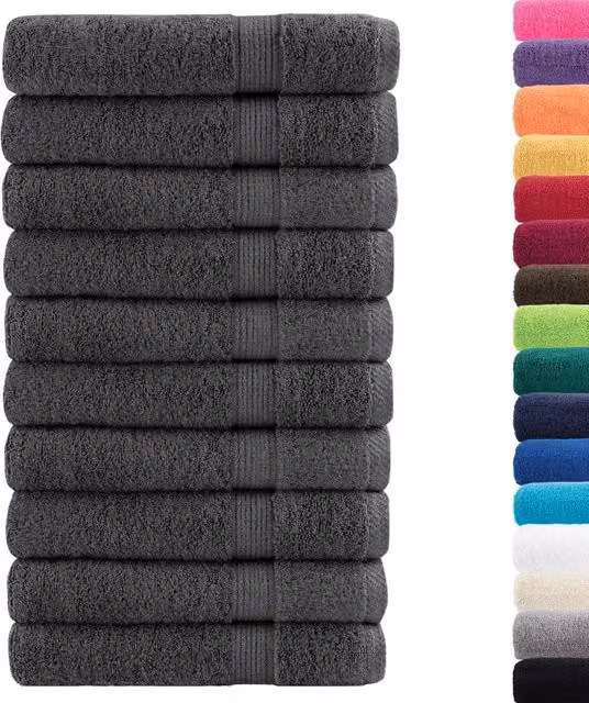 Set di 10 asciugamani in cotone spugna vidaXL colore antracite, morbidi e con asola per appendere, 100 x 200 cm, 600 g/m²