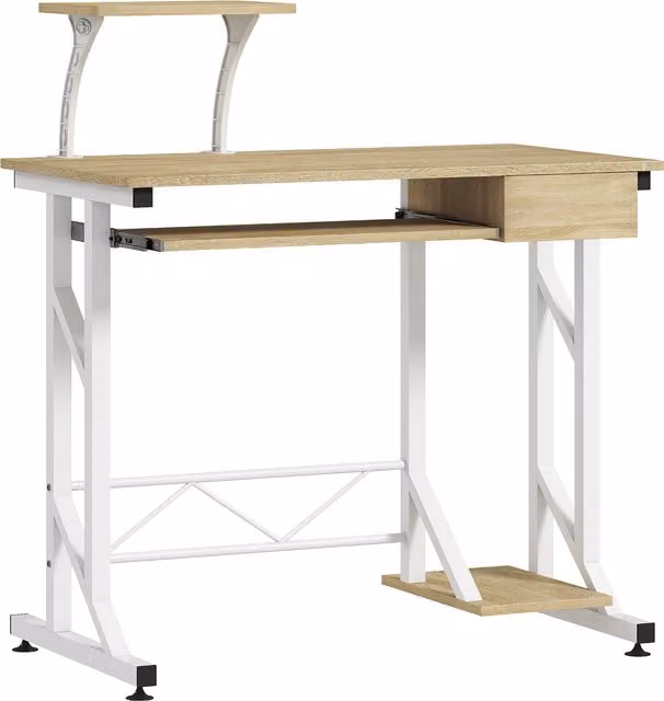 Scrivania per computer HOMCOM con vassoio tastiera e cassetto, rovere, L: 90 cm, P: 50 cm, H: 100 cm
