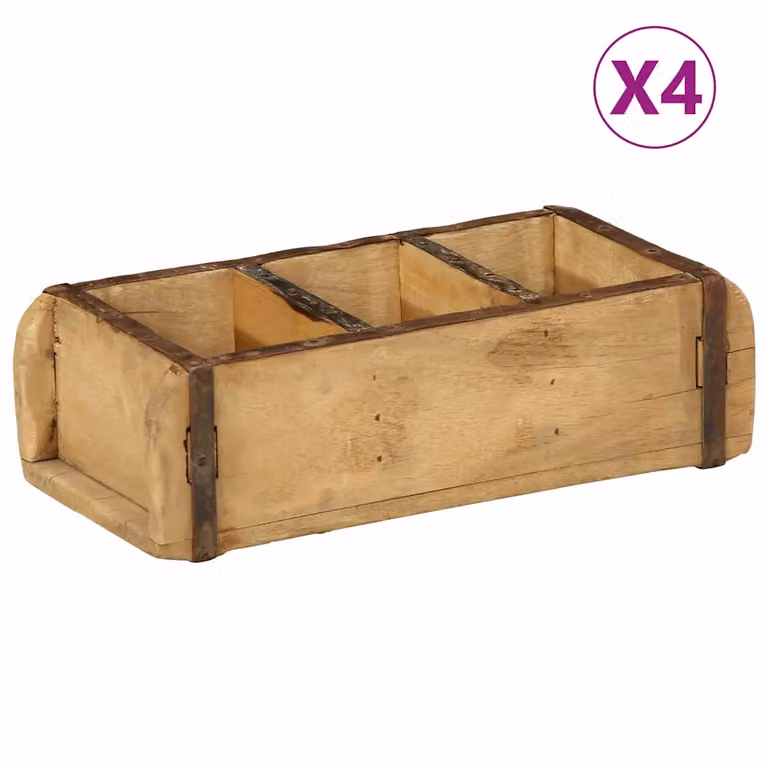 Set di 4 vassoi rettangolari vidaXL in legno massello marrone L: 30 cm, P: 14 cm, H: 9 cm