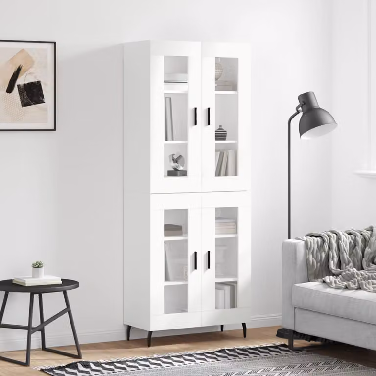 Credenza bianca vidaXL in legno e vetro con ante a battente e ripiani interni L/P/H: 69,5 x 34 x 180 cm