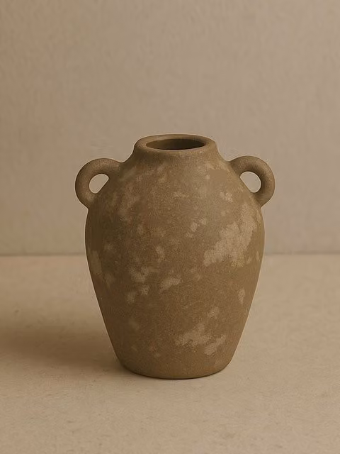 Vaso Atacama Kenay Home in ceramica marrone e grigio, stile vintage, forma rotonda