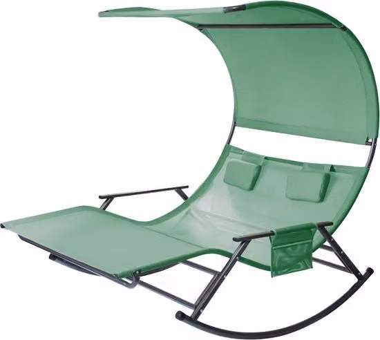 Divano da esterno MERKLOOS verde con tendalino e cuscini, design ergonomico moderno per 2 persone