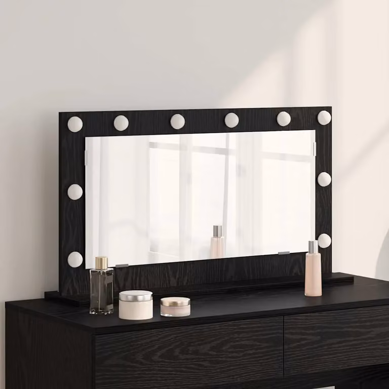 Specchio da Vanità vidaXL con Luce LED e USB, Design Moderno Rettangolare, Nero, L 80 cm x P 45 cm x H 18 cm