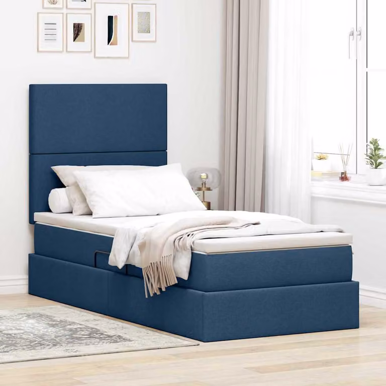 Letto con contenitore e materasso vidaXL in tessuto blu L 90 cm x P 200 cm x H 128 cm