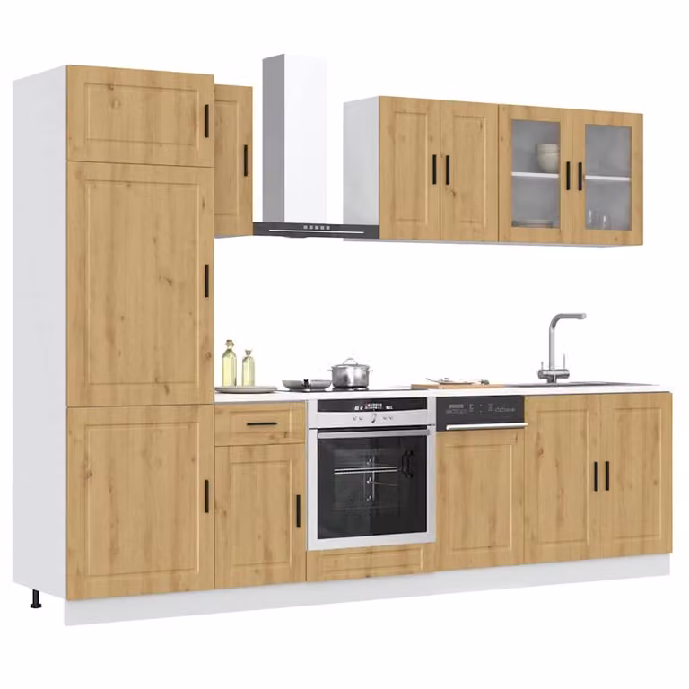 Set di mobili da cucina moderno vidaXL Kalmar composto da 8 pezzi in colore marrone con ante in vetro e ripiani interni L/P/H: 207 x 60 x 57 cm