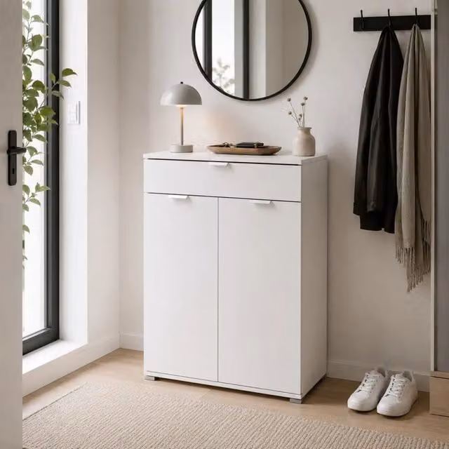 Mobile Bagno e Cucina THE WHITE STONE Bianco con Ante e Cassetto, L: 75 cm, H: 105 cm, P: 38 cm