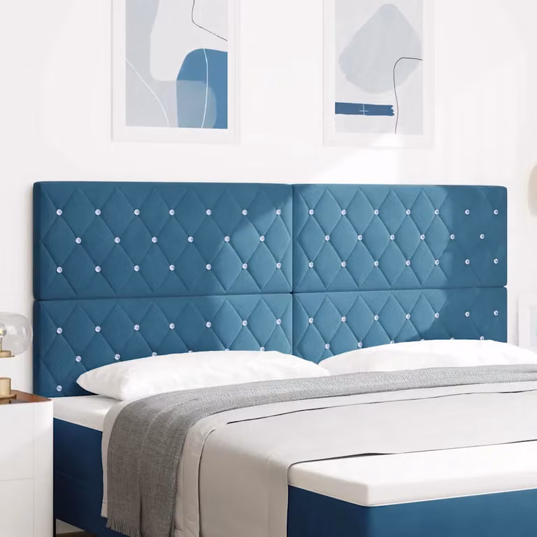 Testiera per letto vidaXL in velluto blu con illuminazione LED integrata, Larghezza: 200 cm