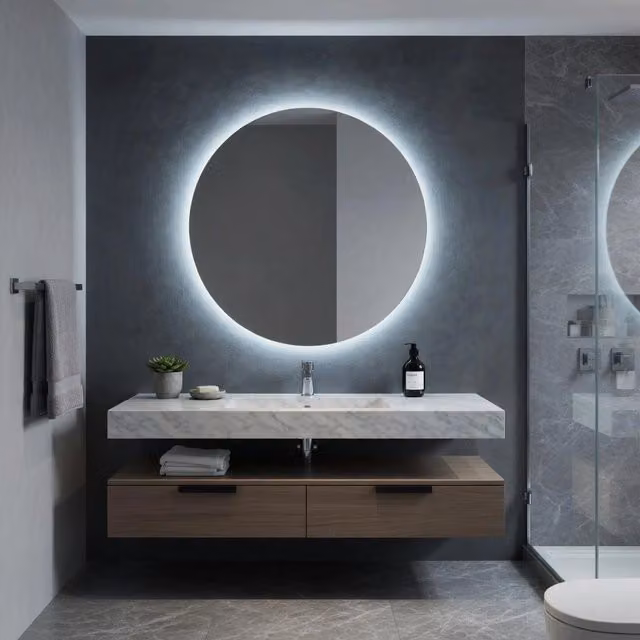 Specchio tondo con illuminazione LED modello L105 Taco bianco Diametro: 60 cm