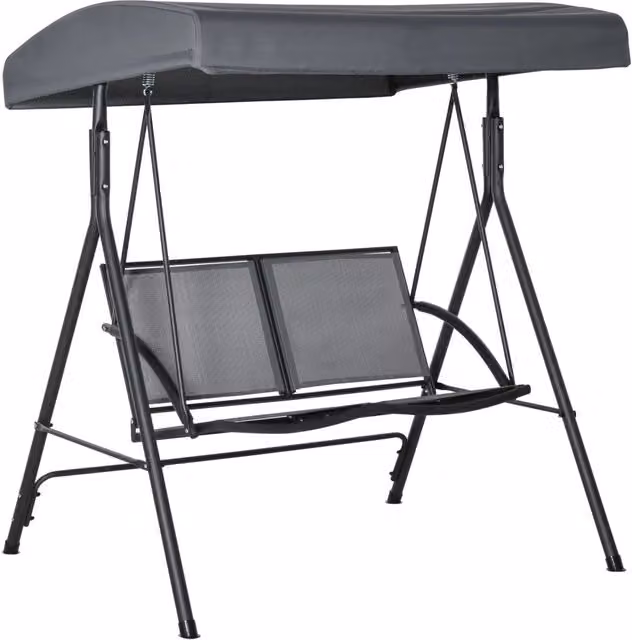 Altalena da Giardino Minimal a 2 Posti con Tetto in Textilene e Acciaio Grigio Antracite L/P/H: 140 x 118 x 162 cm