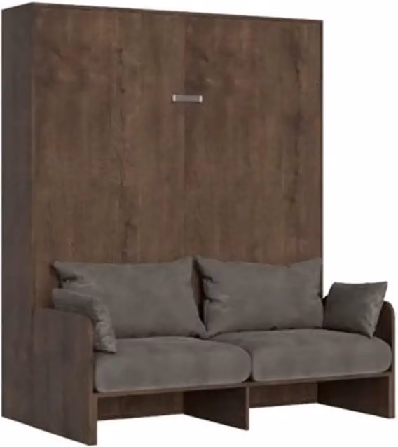Letto matrimoniale a scomparsa Kentaro Kivio con divano in tessuto grigio e legno noce, 160x200 cm