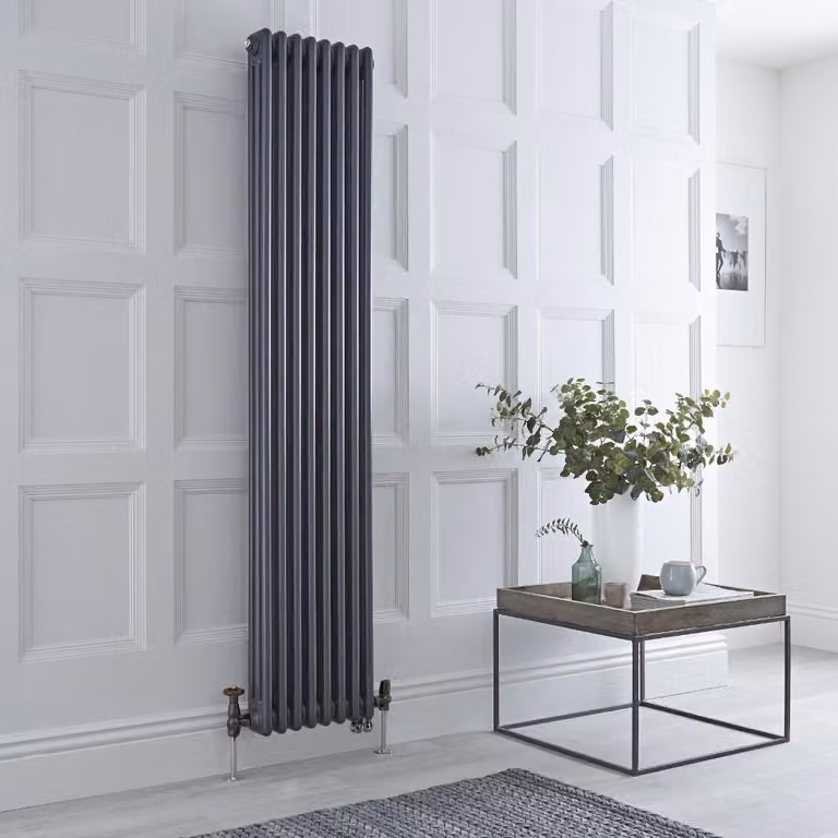 Radiatore Misto Verticale Triplo Regent Colore Antracite con Valvole in Ottone Anticato H: 180 cm, L: 38 cm