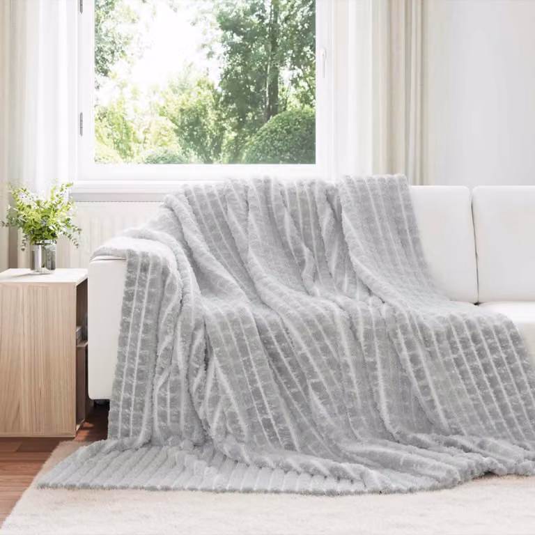 Set di 6 coperte in pile vidaXL grigie, morbide e facili da curare, L: 270 cm x P: 240 cm