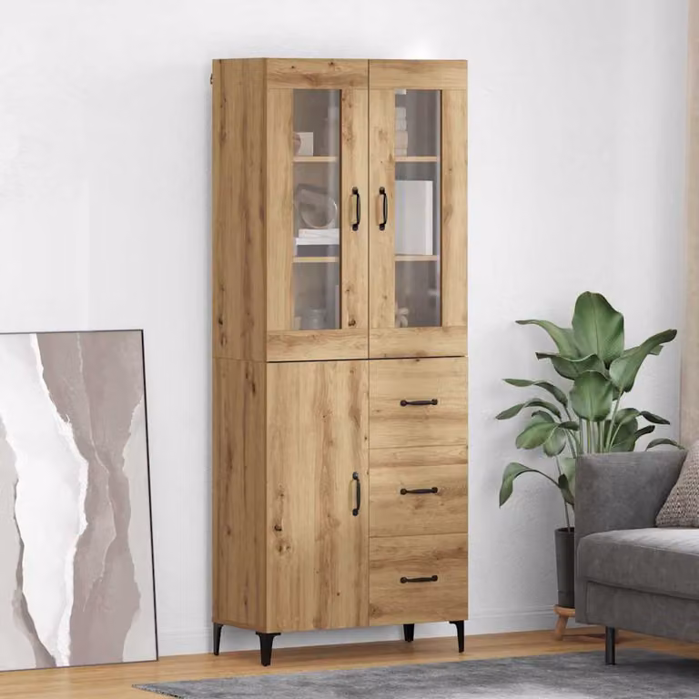 Credenza moderna vidaXL in rovere marrone con ripiani interni e ante a battente, L: 69,5 cm, P: 34 cm, H: 180 cm