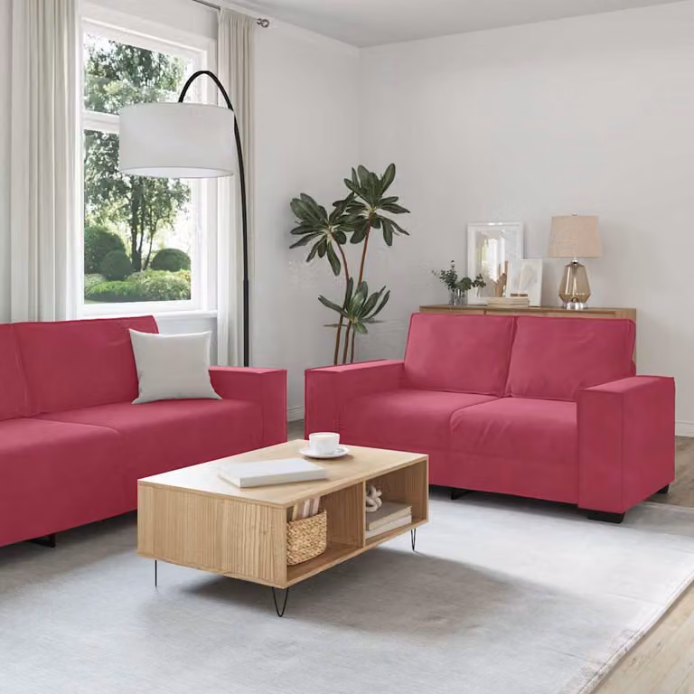 Set di 2 divani vidaXL in velluto rosso con cuscini per soggiorno e ufficio in casa