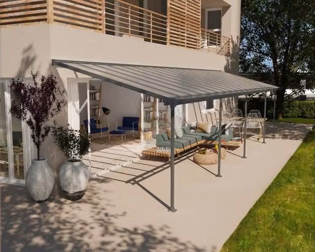 Pergola addossata Palram Feria in alluminio e policarbonato colore grigio L: 10,4 m x P: 3 m