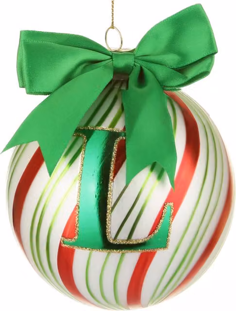 Pallina di Natale Circus KASANOVA verde con lettera L in vetro, diametro 10 cm
