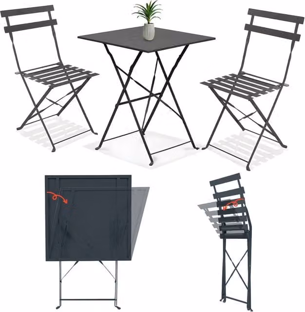 Set Koby Biacchi Salotto con Tavolo Quadrato e 2 Sedie Pieghevoli in Acciaio Antracite Matt