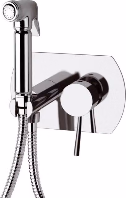 Miscelatore incasso con shut-off Remer, set doccia con doccetta, supporto e flessibile in ottone cromato argento