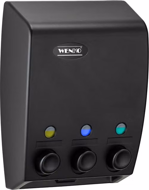 Dispenser di sapone da muro Wenko con 3 scomparti, nero, 450 ml