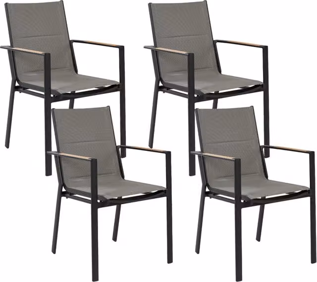 Set di 4 sedie da giardino BELIANI in alluminio verniciato nero e grigio con cuscini, impilabili e resistenti ai raggi UV