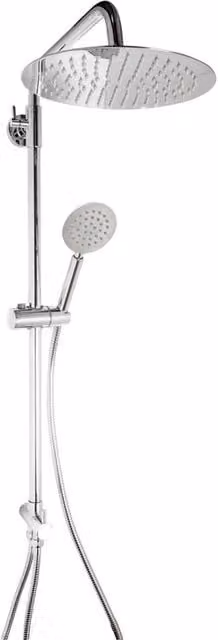 Colonna doccia rigida Poseidon METAFORM in acciaio inox con soffione rain e doccetta, finitura cromata argento