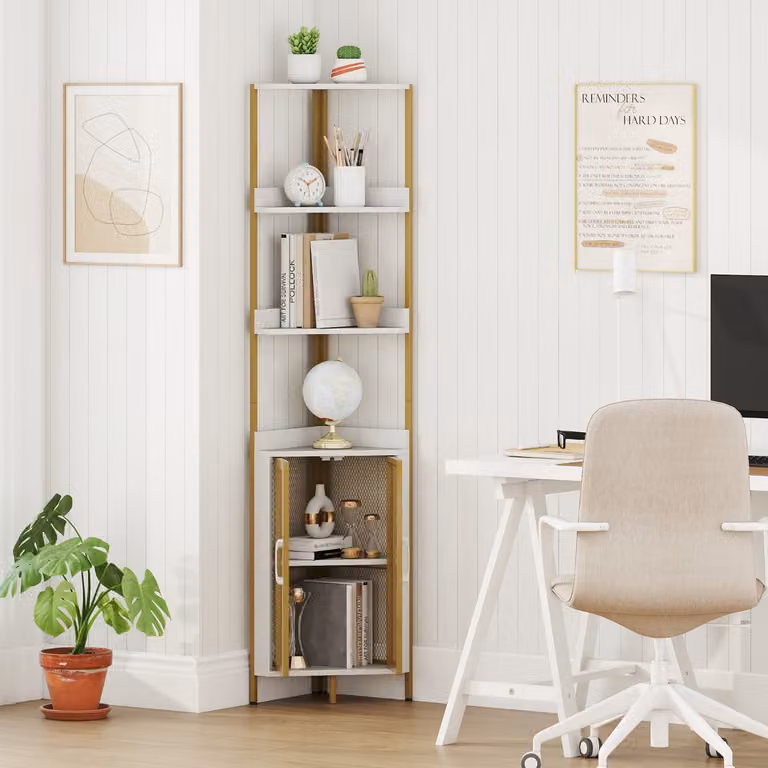 Scaffale angolare industrial Costway con 6 ripiani e ante, colore bianco, Altezza: 170 cm