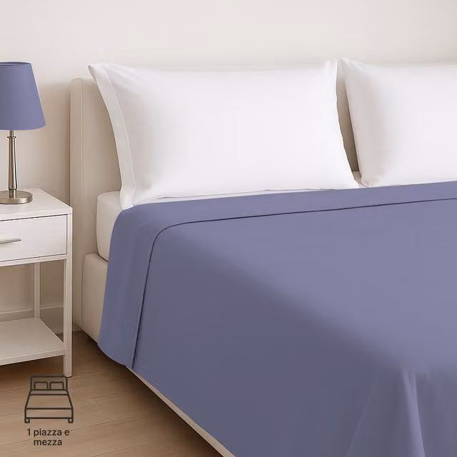 Lenzuolo piano in percale di cotone KASANOVA blu per 1 piazza e mezza, L/P/H: 180 x 240 x 280 cm