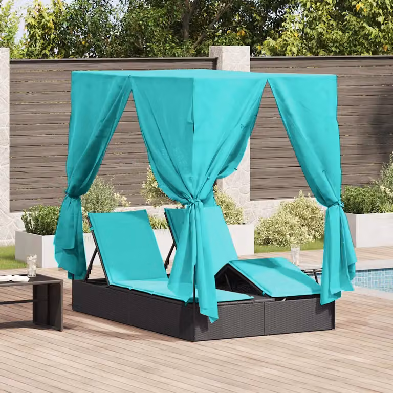 vidaXL Lettino da sole doppio moderno in polyrattan color turchese con parasole e poggiatesta regolabile