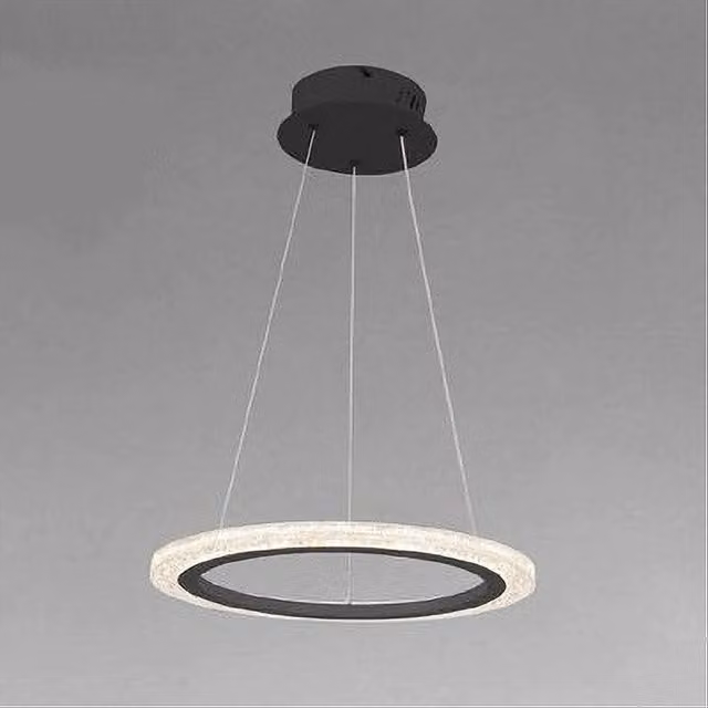 Trade Shop Lampadario A Sospensione Led 24 Watt Anello Effetto Cristallo Nero con Telecomando e Altezza Regolabile L: 120 cm, P: 40 cm, H: 40 cm