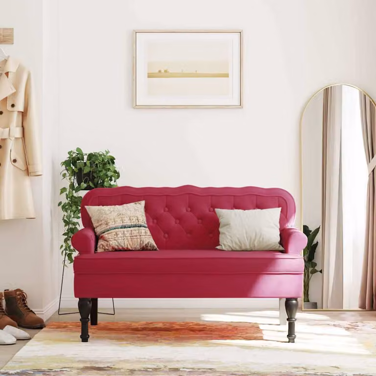 Panca con schienale vidaXL in velluto rosso, L: 119,5 cm, P: 64,5 cm, H: 75 cm