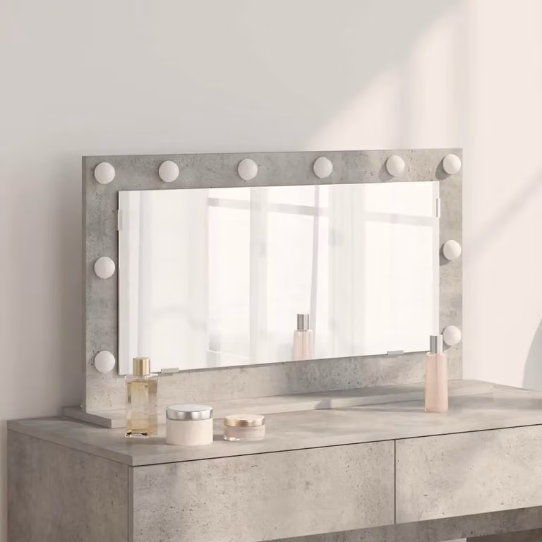 Specchio da vanità vidaXL con luce LED, design moderno rettangolare, colore grigio cemento, L: 80 cm, P: 45 cm, H: 18 cm