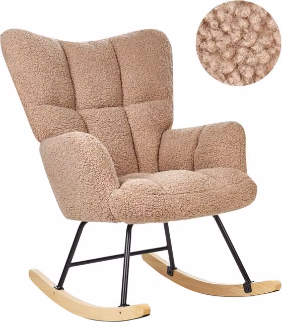 Sedia a dondolo BELIANI in tessuto bouclé beige con gambe nere stile moderno per soggiorno e camera da letto L 83 cm, P 71 cm, H 104 cm