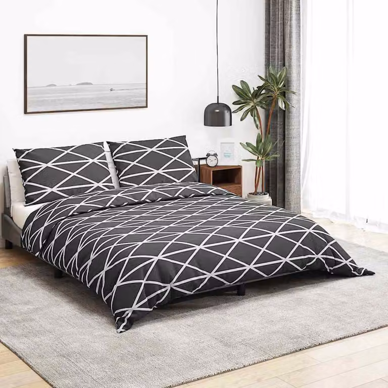 Set Copripiumino e Federe vidaXL in Cotone Grigio e Bianco 200x200 cm