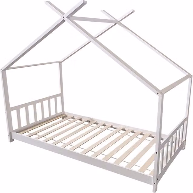 Letto per bambini GASPARD in legno di pino bianco con struttura a casetta L/P: 190 x 90 cm