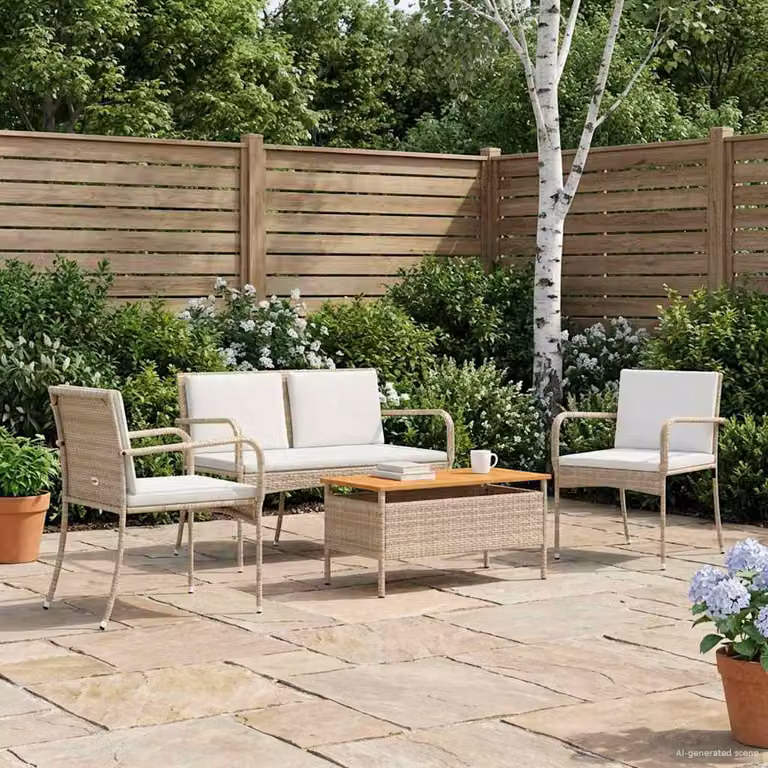 Set da giardino moderno vidaXL in polyrattan e legno di acacia color beige