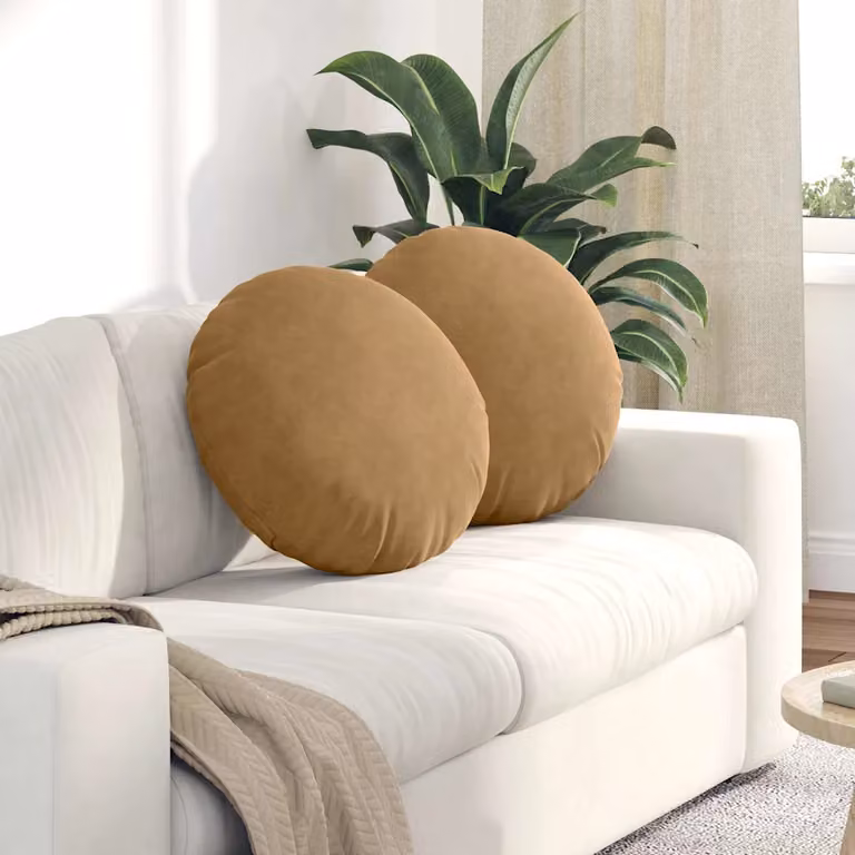 Set di 2 cuscini per seduta rotondi vidaXL in velluto marrone, Ø 50 cm x H 19 cm