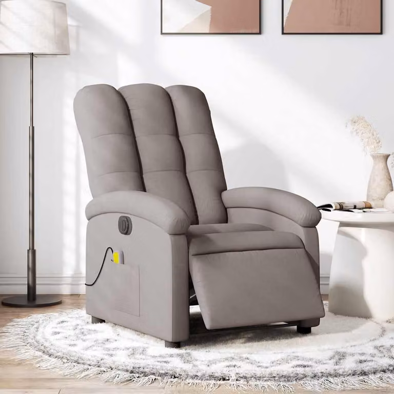 vidaXL Poltrona Massaggiante Reclinabile Elettrica in Tessuto Beige e Grigio